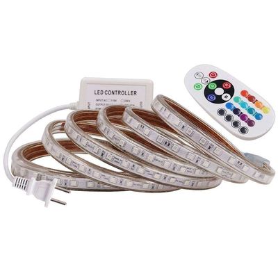 220V 60Led / M 5050 Rgb Led قطاع 12 فولت مقاوم للماء مع وحدة تحكم في الأسنان الزرقاء