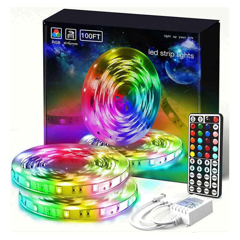 5m 12V Luces 5050 متعدد الألوان Mood Magic Lights 100ft شريط إضاءة LED مع 44 مفتاحًا