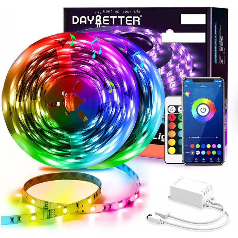 60 LEDs / M 5050 Rgb Smart LED Strip Lights 5m 10m 15m App Control Remote لغرفة النوم